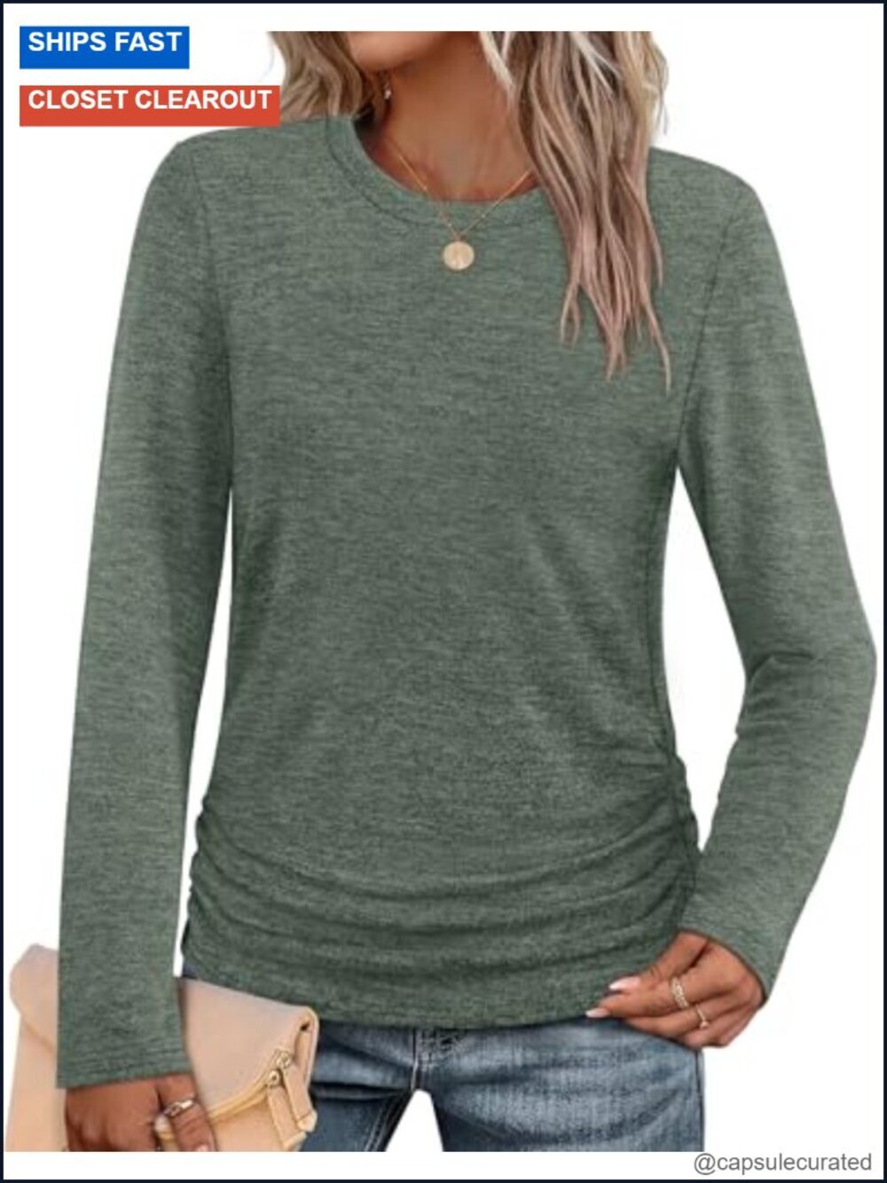 Long Sleeve Tunic Sweater Ruched Side Shirts for Women Fall Winter Trendy Loose
